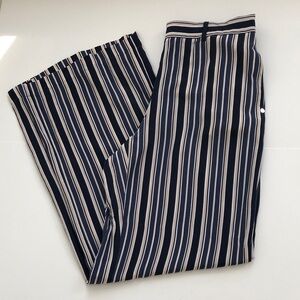 Lafayette 148 New York Navy and White Striped Wide Leg Silk Pants